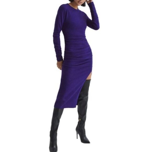 Reiss Dresses & Skirts - Reiss Charley Midi Dress Wool Viscose Blend Ruched Knit Plum Women's Large NWT